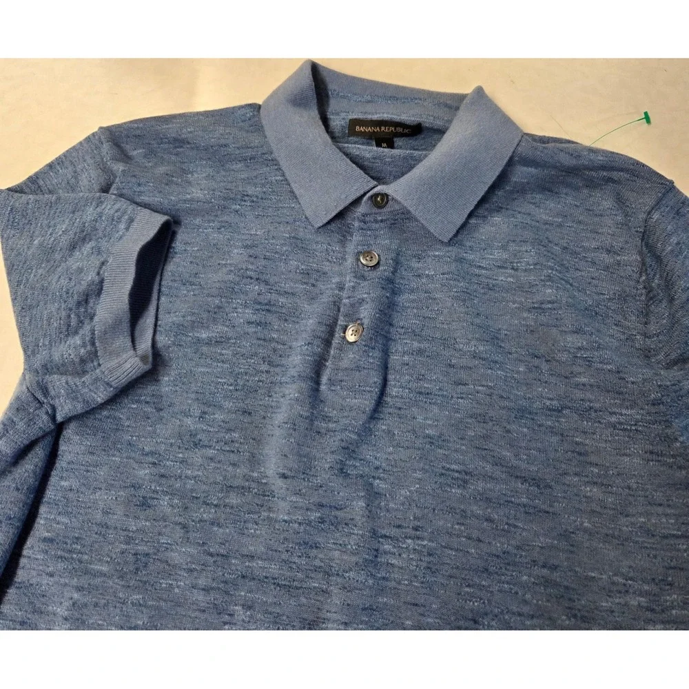Banana Republic Mens Short‎ Sleeve Knit Polo Shirt Medium Blue Marl Cotton M